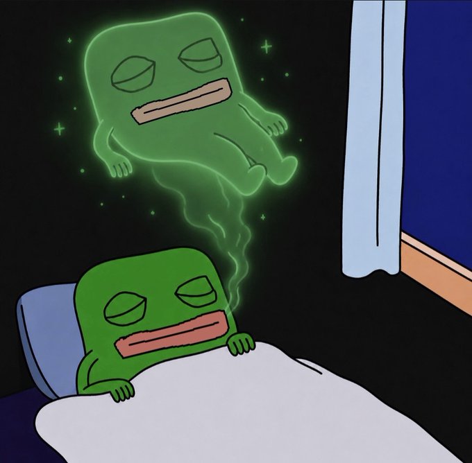 Daumenfrosch sleeping with astral projection — classic meme art